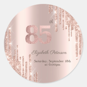 Roos Gold Glitter Drips 85ste verjaardagsfeestje Ronde Sticker