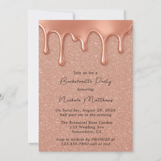 Roos Gold Glitter & Drips Bachelorette Party Kaart (Voorkant)