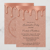 Roos Gold Glitter & Drips Bachelorette Party Kaart (Voorkant / Achterkant)