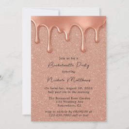 Roos Gold Glitter & Drips Bachelorette Party Kaart
