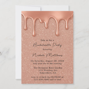 Roos Gold Glitter & Drips Bachelorette Party Kaart