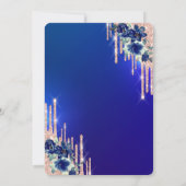 Roos Gold Glitter Drips Blue Flowers Sweet 16 Kaart (Achterkant)
