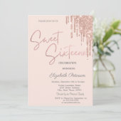 Roos Gold Glitter Drips Blush Pink Sweet 16 Kaart (Staand voorkant)