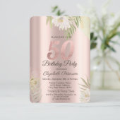 Roos Gold Glitter Drips Boho Flowers 50th Birthday Kaart (Staand voorkant)