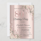 Roos Gold Glitter Drips Boho Rozen 80e verjaardag Kaart (Voorkant)