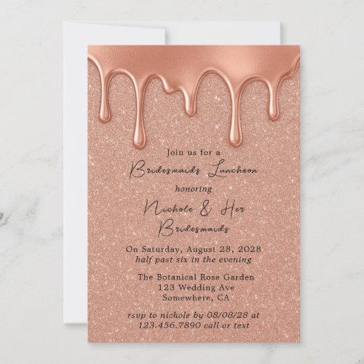 Roos Gold Glitter & Drips Bruidsmeisjes Luncheon Kaart (Voorkant)