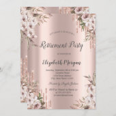 Roos Gold Glitter Drips Chique Flowers Pensioen Kaart (Voorkant / Achterkant)