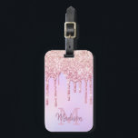Roos Gold Glitter Drips Eenhoorn Ombre Monogrammed Bagagelabel<br><div class="desc">Trendy, girly roos gouden glitter druipt op ombre pastel licht paarse, roze achtergrond gepersonaliseerde monogrammed design. Dit ontwerp is voorzien van blush roze rose goud sparkle glitter druppels op iriserende of ombre achtergrond pastel kleuren, roze en lila paarse of lichte pruim kleur. Aangepaste gepersonaliseerde met naam en monogram initiaal sjabloon....</div>