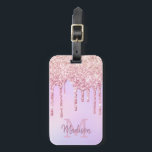 Roos Gold Glitter Drips Eenhoorn Ombre Monogrammed Bagagelabel<br><div class="desc">Trendy, girly roos gouden glitter druipt op ombre pastel licht paarse, roze achtergrond gepersonaliseerde monogrammed design. Dit ontwerp is voorzien van blush roze rose goud sparkle glitter druppels op iriserende of ombre achtergrond pastel kleuren, roze en lila paarse of lichte pruim kleur. Aangepaste gepersonaliseerde met naam en monogram initiaal sjabloon....</div>