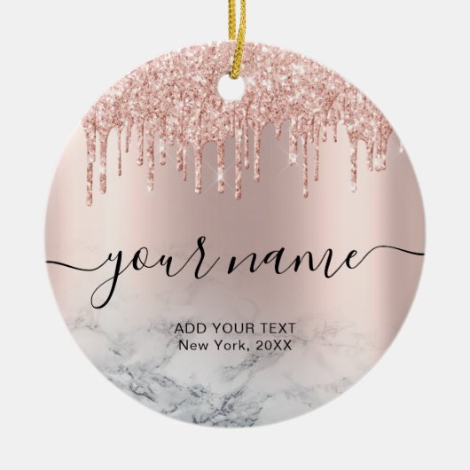 Roos Gold Glitter Drips Elegant Chic Script Naam Keramisch Ornament (Voorkant)