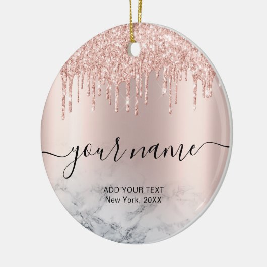 Roos Gold Glitter Drips Elegant Chic Script Naam Keramisch Ornament (Links)