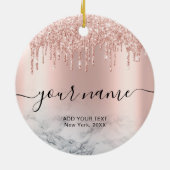 Roos Gold Glitter Drips Elegant Chic Script Naam Keramisch Ornament (Achterkant)