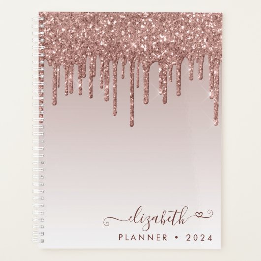 Roos Gold Glitter Drips Elegant Heart Script 2021 Planner (Voorkant)