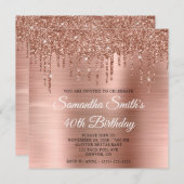 Roos Gold Glitter Drips en Folie 40e Verjaardag Kaart (Voorkant / Achterkant)