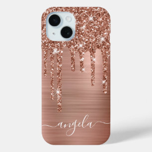 Roos Gold Glitter Drips Glam Girly Signature iPhone 15 Case