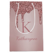 Roos Gold Glitter Drips Glam Sparkle Monogram Medium Cadeauzakje (Voorkant)
