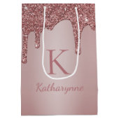 Roos Gold Glitter Drips Glam Sparkle Monogram Medium Cadeauzakje (Achterkant)