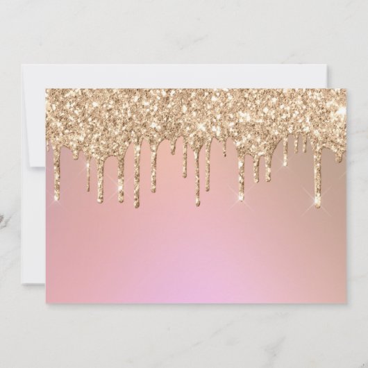 Roos Gold Glitter Drips Graduparty Kaart (Achterkant)