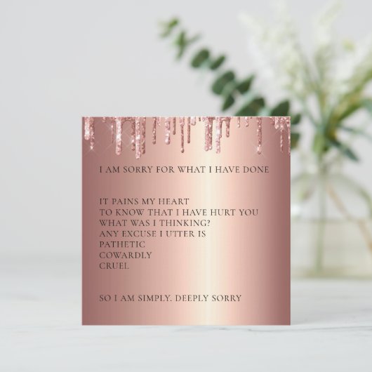 Roos Gold Glitter Drips Het spijt me dat ik Kaart  (Staand voorkant)