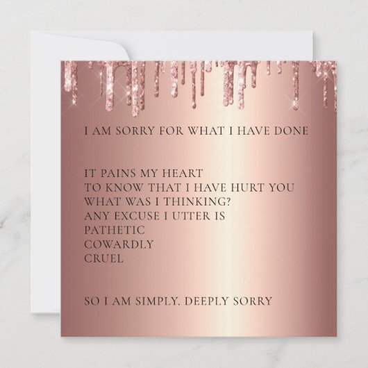 Roos Gold Glitter Drips Het spijt me dat ik Kaart  (Voorkant)