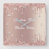 Roos Gold Glitter Drips Klok met Aangepaste Tekst (Voorkant)