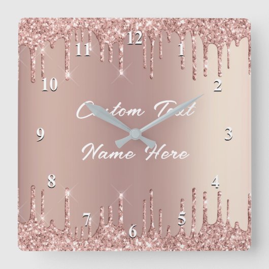 Roos Gold Glitter Drips Klok met Aangepaste Tekst (Voorkant)