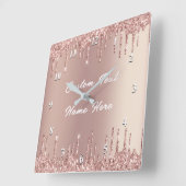 Roos Gold Glitter Drips Klok met Aangepaste Tekst (Hoek)