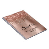 Roos Gold Glitter Drips Metallic Sweet 16 Gast Notitieboek (Rechterzijde)