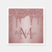 Roos Gold Glitter Drips Mode Monogram Servet (Voorkant)