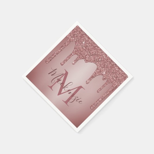 Roos Gold Glitter Drips Mode Monogram Servet (Hoek)