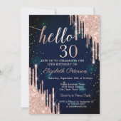 Roos Gold Glitter Drips Navy Blue 30th Birthday Kaart (Voorkant)