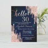 Roos Gold Glitter Drips Navy Blue 30th Birthday Kaart (Staand voorkant)