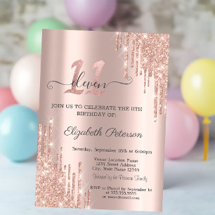 Roos Gold Glitter Drips Roos Gold 11e Verjaardag Kaart