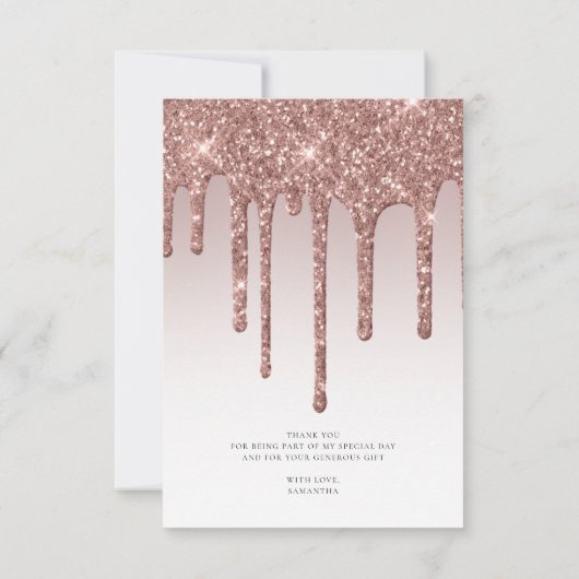 Roos Gold Glitter Drips Script Sweet 16 Bedankkaart (Achterkant)
