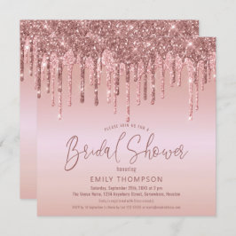 Roos Gold Glitter Drips Script-Vrijgezellenfeest Kaart