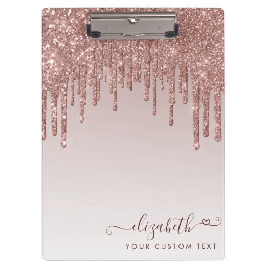 Roos Gold Glitter Drips Sparkle Modern Heart Klembord (Voorkant)