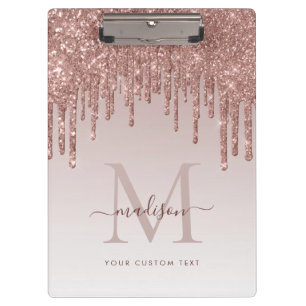 Roos Gold Glitter Drips Sparkle Modern Monogram Klembord