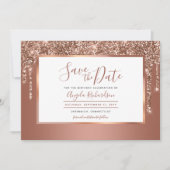 Roos Gold Glitter Drips Sparkle Verjaardagsfeest Save The Date (Voorkant)