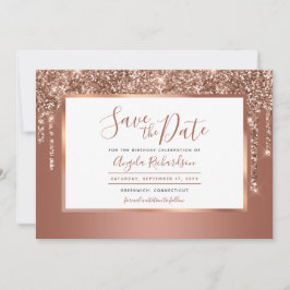 Roos Gold Glitter Drips Sparkle Verjaardagsfeest Save The Date