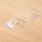 Roos Gold Glitter Drips Swan Crown Flowers Acryl Uitnodigingen (Laagn)