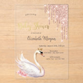 Roos Gold Glitter Drips Swan Crown Flowers Acryl Uitnodigingen (Voorkant)