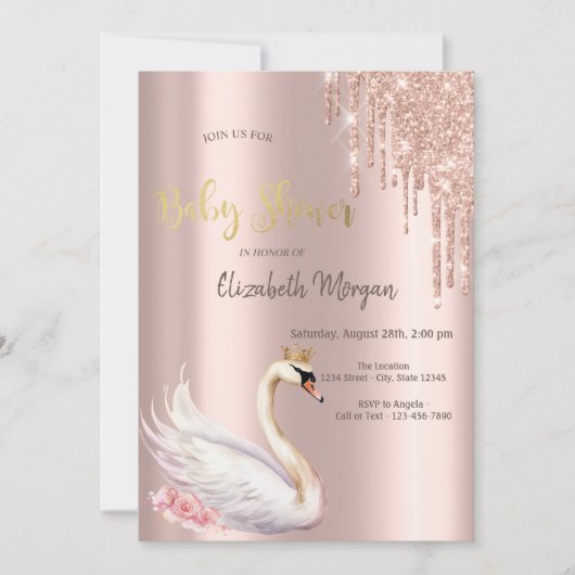 Roos Gold Glitter Drips Swan Crown Flowers Kaart (Voorkant)