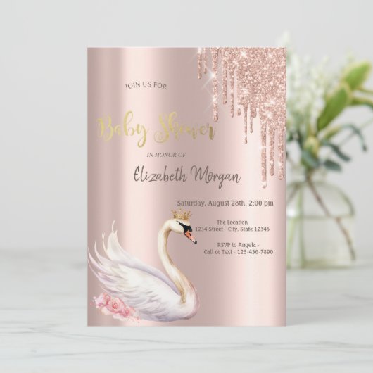 Roos Gold Glitter Drips Swan Crown Flowers Kaart (Staand voorkant)
