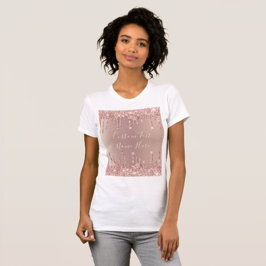 Roos Gold Glitter Drips T-shirt met aangepaste tek (Voorkant volledig)