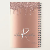 Roos Gold Glitter Drips Trendy Jaarlijks Monogram Planner (Achterkant)