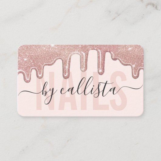 Roos Gold Glitter Drips Typografie Nail Artist Visitekaartje (Voorkant)