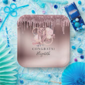 Roos Gold Glitter Drips Verrassingspensioen Papieren Bordje (Feest)