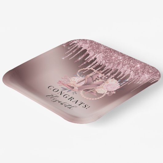 Roos Gold Glitter Drips Verrassingspensioen Papieren Bordje (Gebogen)