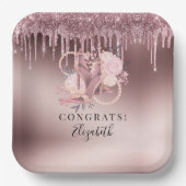 Roos Gold Glitter Drips Verrassingspensioen Papieren Bordje (Voorkant)