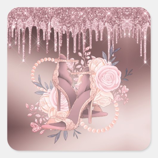 Roos Gold Glitter Drips Verrassingspensioen Vierkante Sticker (Voorkant)